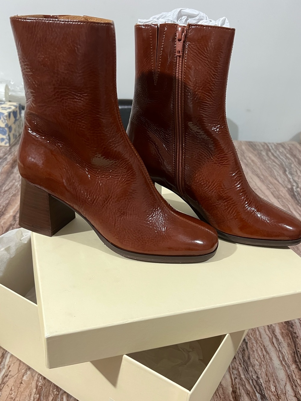 Sézane Brown Patent Leather Ankle Boots - Picture 5 of 8